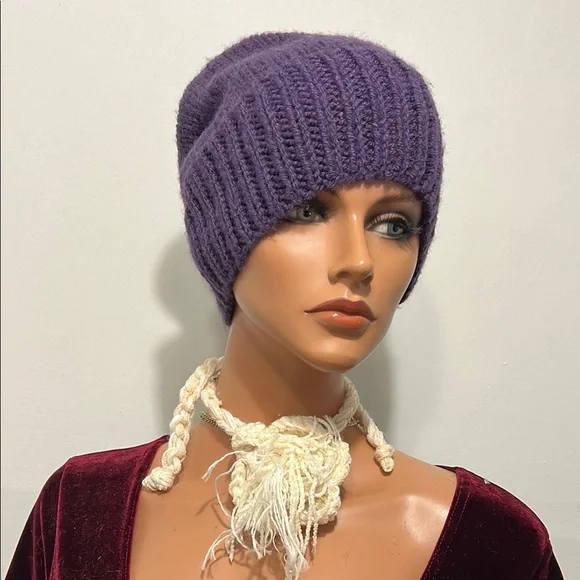 Purple Knit Beanie with Cream Tassels Life is Good Super Soft Knit Women main image 2